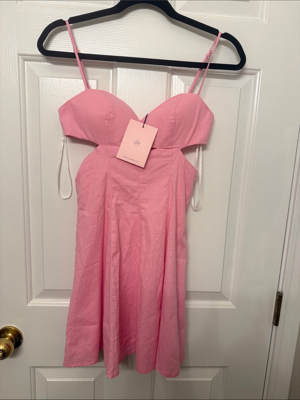 Hello Molly Pink Sweetheart Mini Dress with Spaghetti Straps